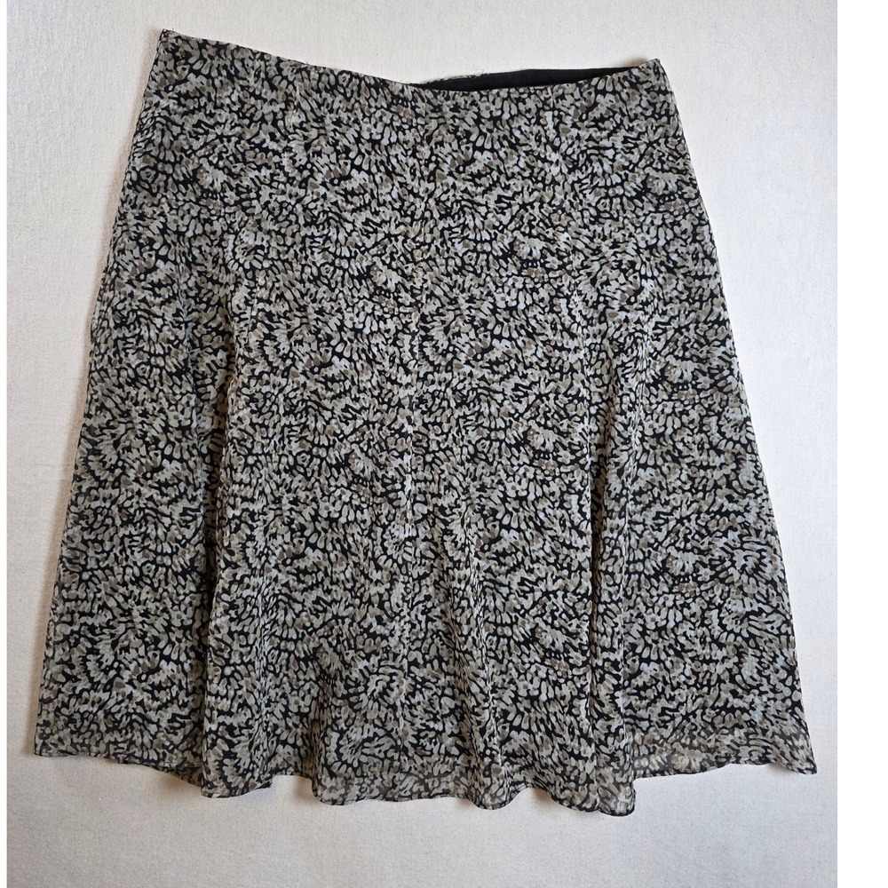 Geoffrey Beene Skirt Womens 8 Tan Black Animal Print Chiffon‎ A-Line Lined